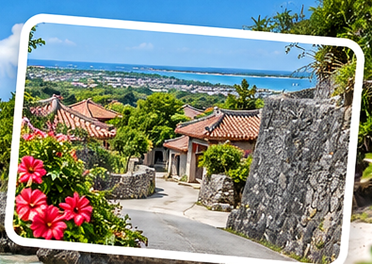 Scenic traditional Okinawa village overlooking the sea